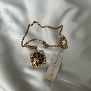 Anne Klein Gold and Brown Geometric Pendant Necklace